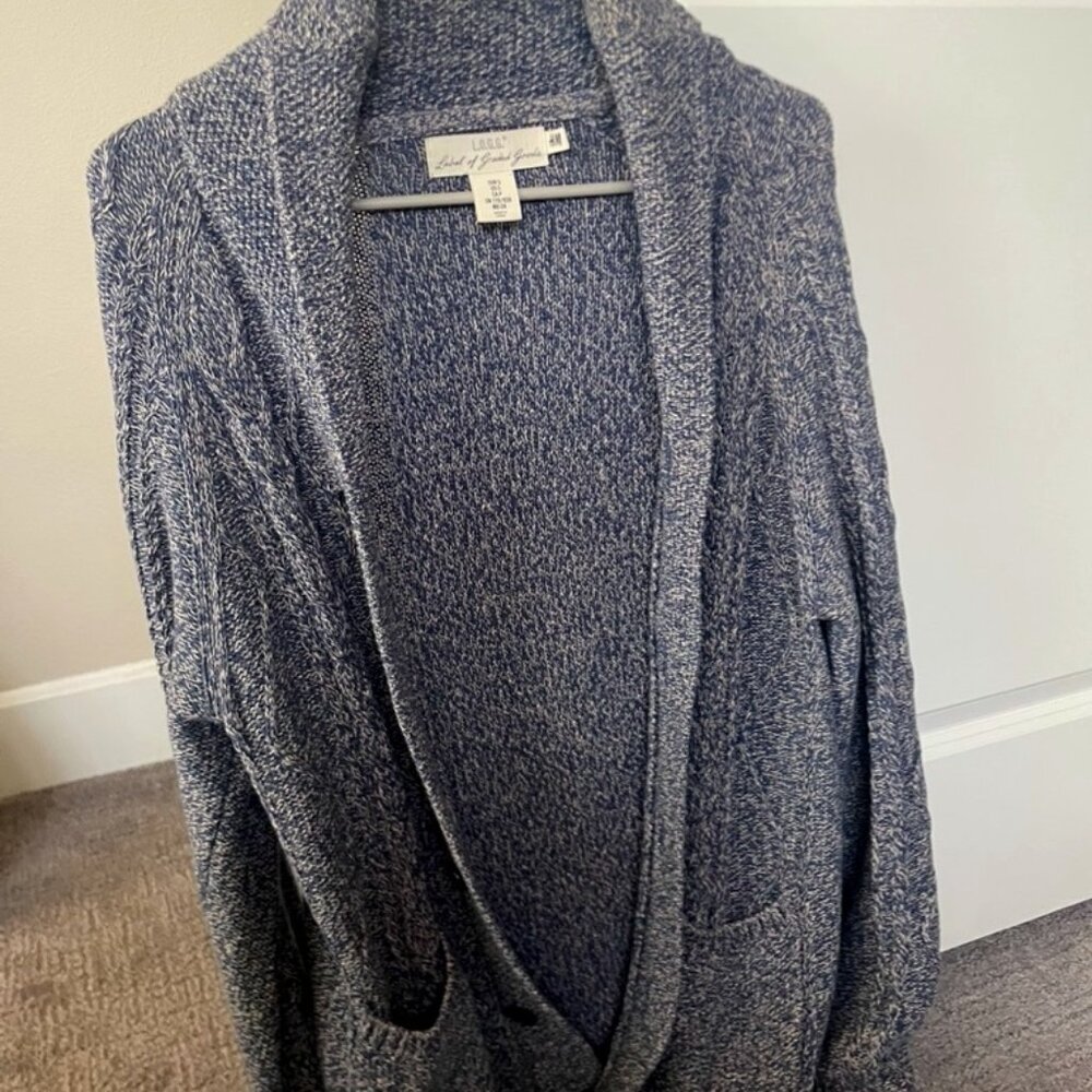 L.O.G.G. by H&M Shawl Collar Knit Cardigan - Blue/White Marled - Men's Size M